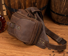 Casual Brown Leather Mens Sling Packs Sling Bag Chest Bag One Shoulder Backpack for Men - iwalletsmen