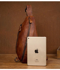 Brown Casual Leather Mens Sling Bag Chest Bags Brown SLing Pack One Shoulder Backpack for Men - iwalletsmen