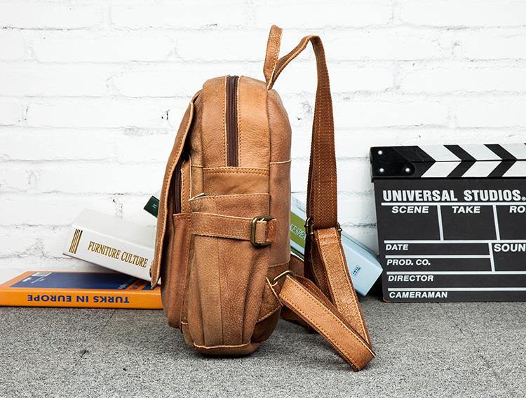 Brown Casual Mens Leather 12-inch Small Computer Backpacks Travel Back – iwalletsmen