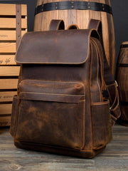 Brown Casual Mens Leather 15inches Computer Backpacks Black Travel Backpack College Backpacks for men - iwalletsmen