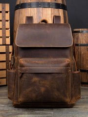 Brown Casual Mens Leather 15inches Computer Backpacks Black Travel Backpack College Backpacks for men - iwalletsmen