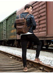 Brown Casual Mens Leather 15inches Computer Backpacks Black Travel Backpack College Backpacks for men - iwalletsmen