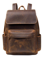 Brown Casual Mens Leather 15inches Computer Backpacks Black Travel Backpack College Backpacks for men - iwalletsmen