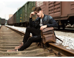 Brown Casual Mens Leather 15inches Computer Backpacks Black Travel Backpack College Backpacks for men - iwalletsmen