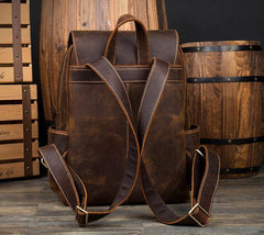 Brown Casual Mens Leather 15inches Computer Backpacks Black Travel Backpack College Backpacks for men - iwalletsmen