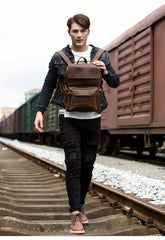 Brown Casual Mens Leather 15inches Computer Backpacks Black Travel Backpack College Backpacks for men - iwalletsmen