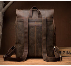 Casual Brown Mens Leather 15-inch Large Backpack Travel Backpacks Computer Backpacks for men - iwalletsmen