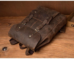 Casual Brown Mens Leather 15-inch Large Backpack Travel Backpacks Computer Backpacks for men - iwalletsmen