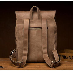 Casual Brown Mens Leather 15-inch Large Backpack Travel Backpacks Computer Backpacks for men - iwalletsmen