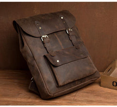 Casual Brown Mens Leather 15-inch Large Backpack Travel Backpacks Computer Backpacks for men - iwalletsmen