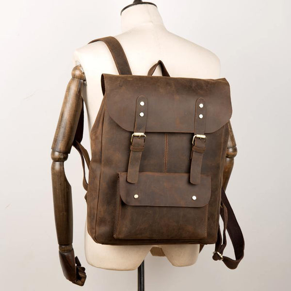 Casual Brown Mens Leather 15-inch Large Backpack Travel Backpacks Computer Backpacks for men - iwalletsmen