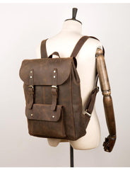 Casual Brown Mens Leather 15-inch Large Backpack Travel Backpacks Computer Backpacks for men - iwalletsmen