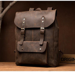 Casual Brown Mens Leather 15-inch Large Backpack Travel Backpacks Computer Backpacks for men - iwalletsmen