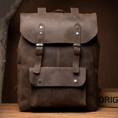 Casual Brown Mens Leather 15-inch Large Backpack Travel Backpacks Computer Backpacks for men - iwalletsmen