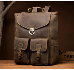 Brown Casual Mens Leather 15-inch Large Backpack Black Travel Backpacks School Backpacks for men - iwalletsmen