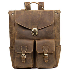 Brown Casual Mens Leather 15-inch Large Backpack Black Travel Backpacks School Backpacks for men - iwalletsmen