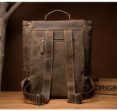 Brown Casual Mens Leather 15-inch Large Backpack Black Travel Backpacks School Backpacks for men - iwalletsmen