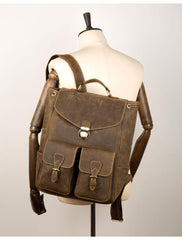 Brown Casual Mens Leather 15-inch Large Backpack Black Travel Backpacks School Backpacks for men - iwalletsmen