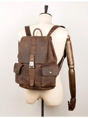 Casual Brown Mens Leather 15-inch Large Backpacks Brown College Backpack School Backpacks for men - iwalletsmen