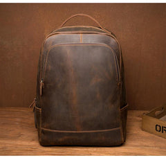 Brown Casual Mens Leather 16-inch Large Computer Backpack Travel Backpacks Laptop Backpack for men - iwalletsmen