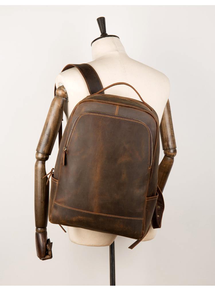 Brown Casual Mens Leather 16-inch Large Computer Backpack Travel Backp – iwalletsmen