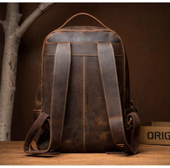 Brown Casual Mens Leather 16-inch Large Computer Backpack Travel Backpacks Laptop Backpack for men - iwalletsmen