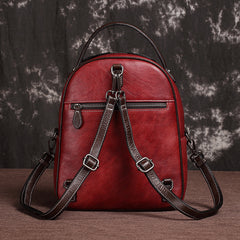 Brown Cool LEATHER Womens Small Red Backpack Mini College Backpack For Women - iwalletsmen
