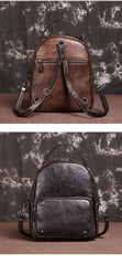 Brown Cool LEATHER Womens Small Red Backpack Mini College Backpack For Women - iwalletsmen