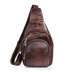 Tan Cool LEATHER MENS 8 inches Sling Bag One Shoulder Backpack Brown Chest Bag For Men - iwalletsmen