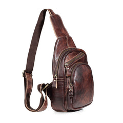 Tan Cool LEATHER MENS 8 inches Sling Bag One Shoulder Backpack Brown Chest Bag For Men - iwalletsmen
