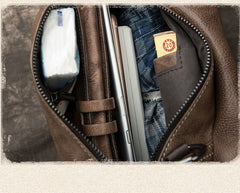 Brown Cool LEATHER MENS Sling Bag One Shoulder Backpack Chest Bag For Men - iwalletsmen