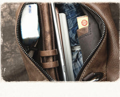 Brown Cool LEATHER MENS Sling Bag One Shoulder Backpack Chest Bag For Men - iwalletsmen