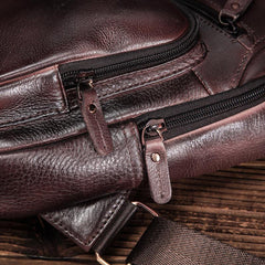 Brown Cool LEATHER MENS 8'' Sling Bag Coffee Chest Bag Brown One Shoulder Bag For Men - iwalletsmen