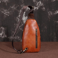 Brown Cool LEATHER MENS 8 inches Sling Bag One Shoulder Backpack Dark Brown Chest Bag For Men - iwalletsmen