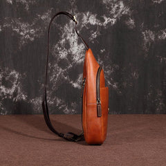 Brown Cool LEATHER MENS 8 inches Sling Bag One Shoulder Backpack Dark Brown Chest Bag For Men - iwalletsmen