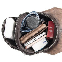 Brown Cool LEATHER MENS Sling Bag 8 inches Small Gray One Shoulder Backpack Chest Bag For Men - iwalletsmen