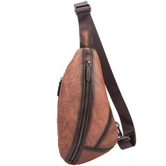 Brown Cool LEATHER MENS Retro Tan Sling Bag One Shoulder Backpack Blue Chest Bags For Men - iwalletsmen
