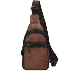 Brown Cool LEATHER MENS Sling Bag Chest Bag Khaki One Shoulder Bag For Men - iwalletsmen
