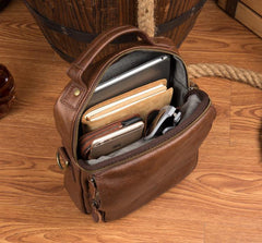 Cool Brown Leather 10 inches Vertical Small Briefcase Side Bags Messenger Bag Courier Bag for Men - iwalletsmen