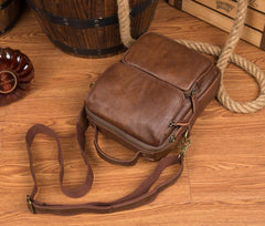 Cool Brown Leather 10 inches Vertical Small Briefcase Side Bags Messenger Bag Courier Bag for Men - iwalletsmen
