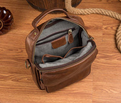 Cool Brown Leather 10 inches Vertical Small Briefcase Side Bags Messenger Bag Courier Bag for Men - iwalletsmen