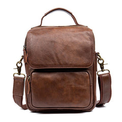 Cool Brown Leather 10 inches Vertical Small Briefcase Side Bags Messenger Bag Courier Bag for Men - iwalletsmen