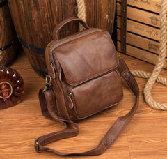Cool Brown Leather 10 inches Vertical Small Briefcase Side Bags Messenger Bag Courier Bag for Men - iwalletsmen