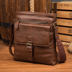 Cool Brown Leather Vertical Side Bags Messenger Bag Brown Courier Bag Postman Bag for Men - iwalletsmen