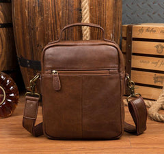 Cool Brown Leather 10 inches Vertical Small Briefcase Side Bags Messenger Bag Courier Bag for Men - iwalletsmen