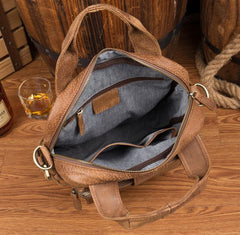 Cool Brown Leather 12 inches Vertical Courier Bags Messenger Bags Camel Postman Bags for Men - iwalletsmen