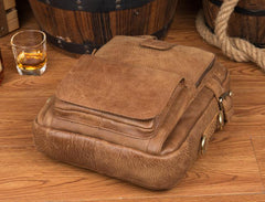 Cool Brown Leather 12 inches Vertical Courier Bags Messenger Bags Camel Postman Bags for Men - iwalletsmen