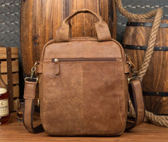 Cool Brown Leather 12 inches Vertical Courier Bags Messenger Bags Camel Postman Bags for Men - iwalletsmen
