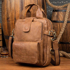 Cool Brown Leather 12 inches Vertical Courier Bags Messenger Bags Camel Postman Bags for Men - iwalletsmen