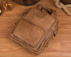Cool Brown Leather 12 inches Vertical Courier Bags Messenger Bags Camel Postman Bags for Men - iwalletsmen